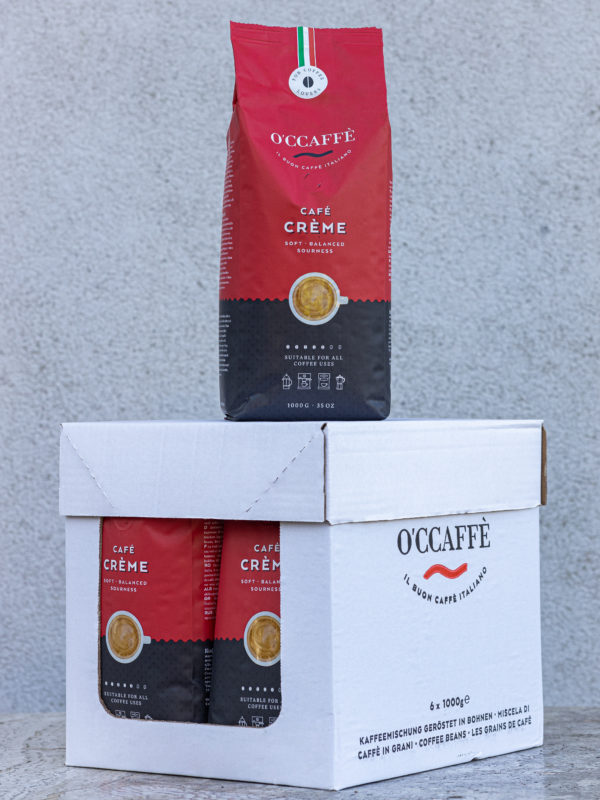 káva O'CCAFFÈ Café Crème rosso 1000g zrnková káva cafe creme rosso
