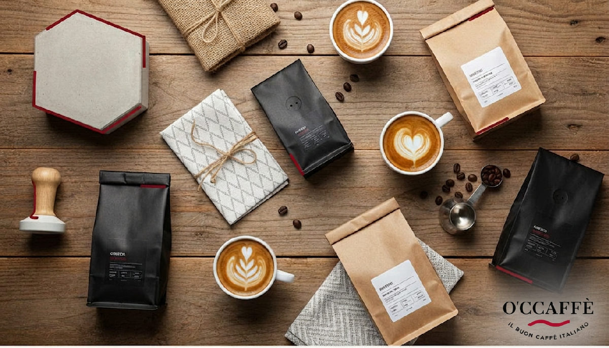 Rôzne kávy, šálky a latte art na drevenom povrchu.